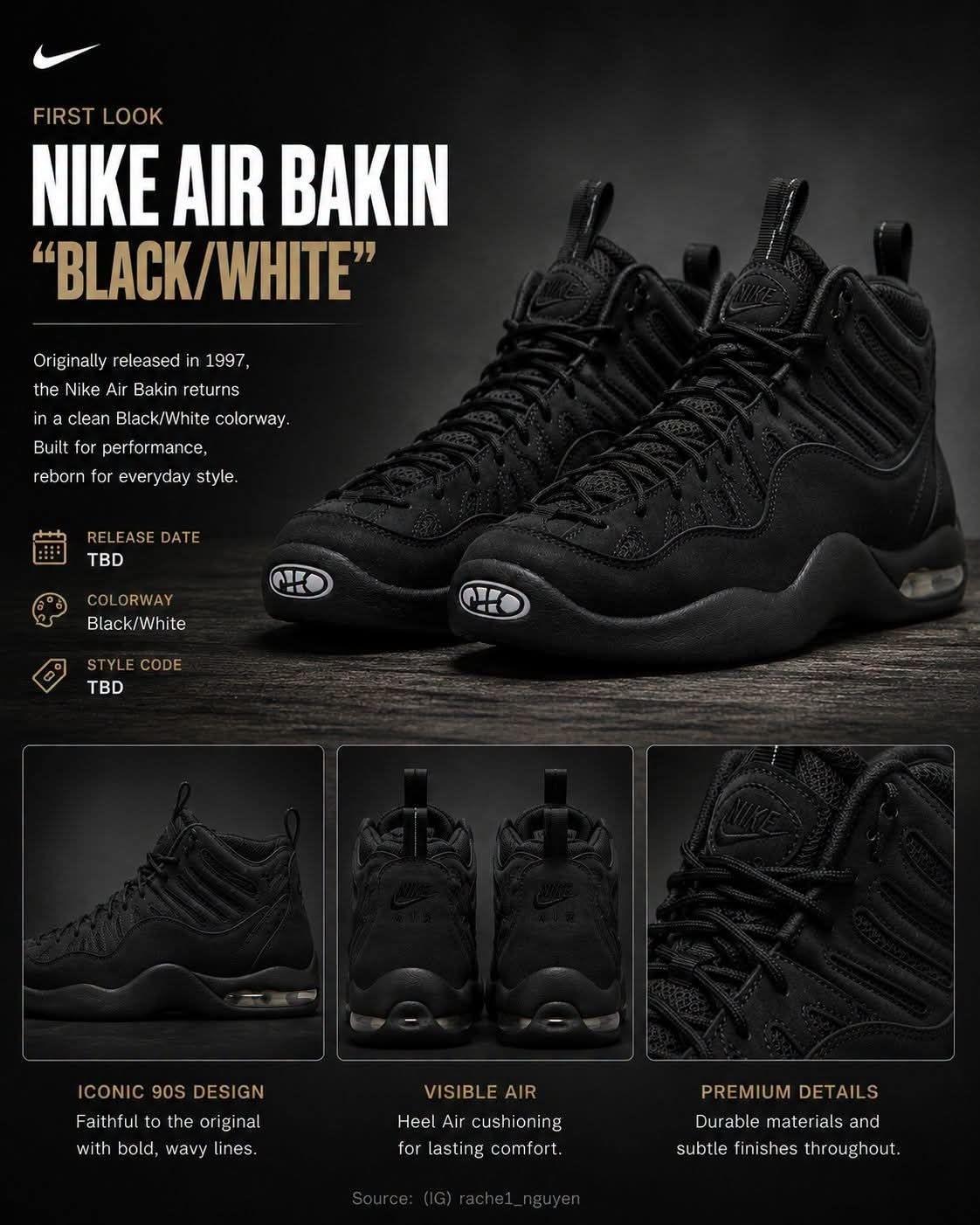 全黑质感拉满!Nike Air Bakin 90s复古党必入的宝藏鞋款